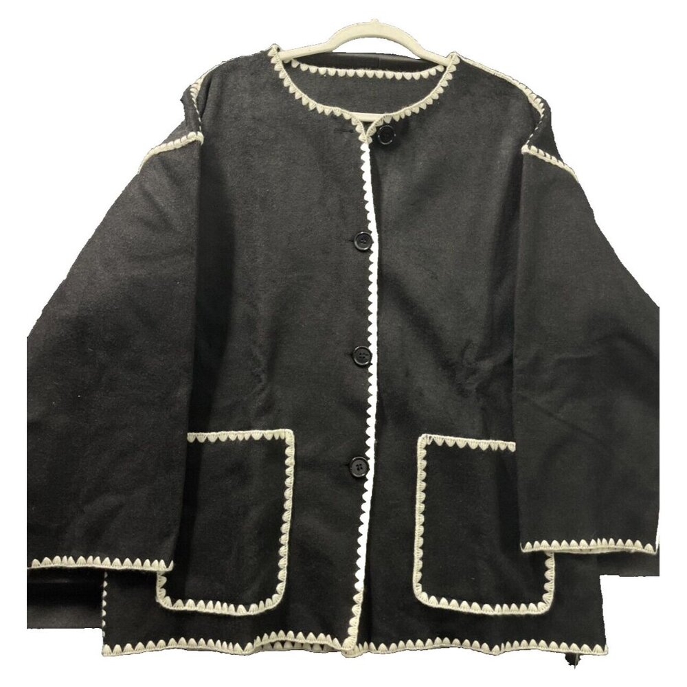 Utcoco Contrast Trim Jacket Sweater With Matching Scarf Size Medium Black